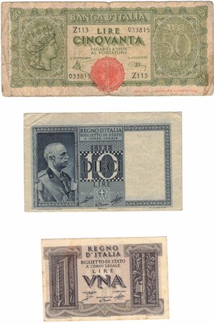 obverse: Banconote. Regno d Italia e Repubblica. Lotto di 3 Pezzi. 