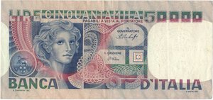 obverse: Banconote. Repubblica Italiana. 50.000 Lire Volto di Donna. D.M. 23 Ottobre 1978. 