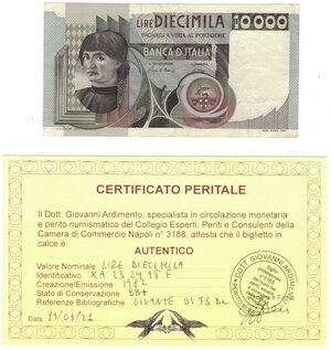 obverse: Banconote. Repubblica Italiana. 10.000 Lire del Castagno. Serie Speciale Sostitutiva. 