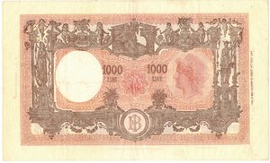 reverse: Banconote. Repubblica Italiana. 1.000 Lire Grande M. B.I. Dec. Min. 19-12-1946. 