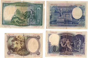 reverse: Banconote. Estere. Spagna. Lotto di quattro banconote anni 1931-1934 da 100, 50 e 25 Pesetas. 