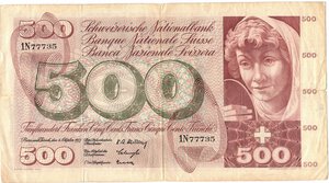 obverse: Banconote. Estere. Svizzera. 500 Franchi. 4 Ottobre 1957. 