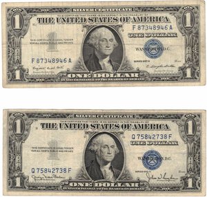 obverse: Banconote. Estere. USA. Lotto di 2 banconote da 1 Dollaro. Emissioni 1935 e 1957. Bollino blu. 