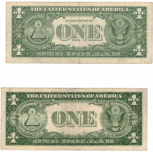 reverse: Banconote. Estere. USA. Lotto di 2 banconote da 1 Dollaro. Emissioni 1935 e 1957. Bollino blu. 