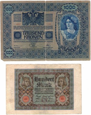obverse: Banconote. Estere. Germania. Austria. Ungheria. Lotto di 5 Banconote. 