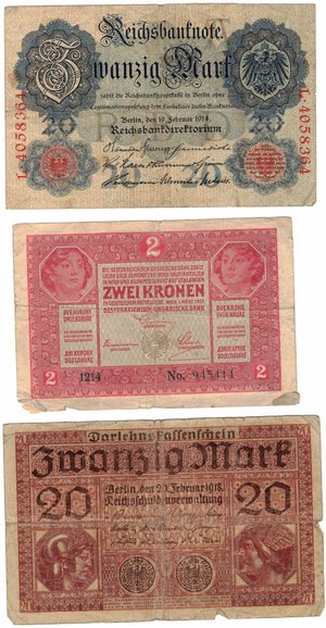 reverse: Banconote. Estere. Germania. Austria. Ungheria. Lotto di 5 Banconote. 