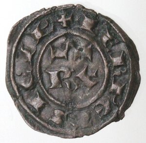 obverse: Brindisi. Corrado I. 1250-1254. Denaro RX e omega. Mi.