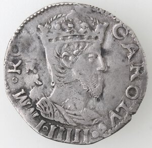 obverse: Napoli. Carlo V. 1516-1554. Carlino. R dietro la testa. Ag. 