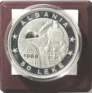obverse: Albania. 50 Leke 1988. Ferrovia. Ag. 