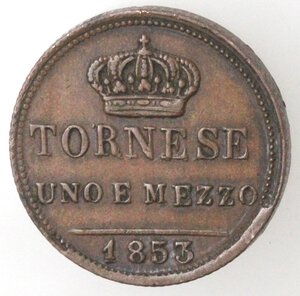 reverse: Napoli. Ferdinando II. 1830-1859. 1 Tornese e mezzo 1853. Ae. 