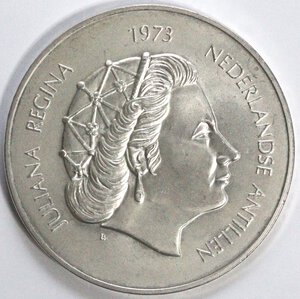 obverse: Antille Olandesi. Giuliana. 1948-1980. 25 Gulden 1973. Ag. 