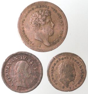 obverse: Napoli. Lotto di tre monete. Ae. 2 Tornesi 1832, Tornese 1859 e 6 avalli 1791. 