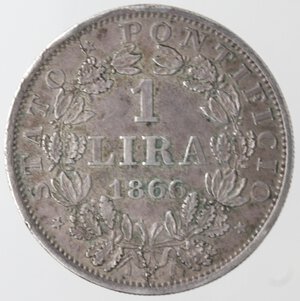 reverse: Roma. Pio IX. 1846-1870. 1 Lira 1866 XXI. Ag. 