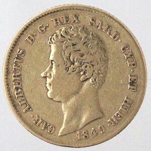 obverse: Carlo Alberto. 1831-1849. 20 lire 1849 Genova. Au. 