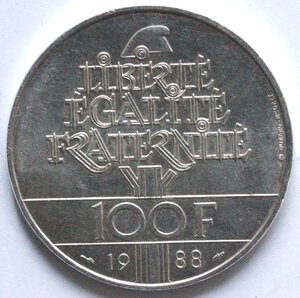 reverse: Francia. 100 Franchi 1988. Ag. 