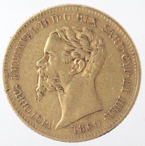 obverse: Vittorio Emanuele II. 1849-1861. 20 lire 1860 Torino. Au. 
