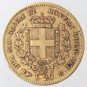 reverse: Vittorio Emanuele II. 1849-1861. 20 lire 1860 Torino. Au. 