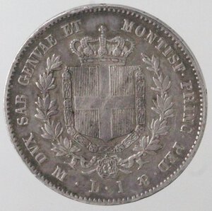 reverse: Vittorio Emanuele II. 1849-1861. Lira 1859 Milano. Ag. 