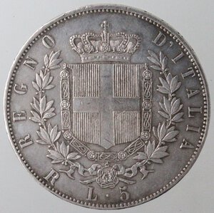 reverse: Vittorio Emanuele II. 1861-1878. 5 lire 1876. Ag. 