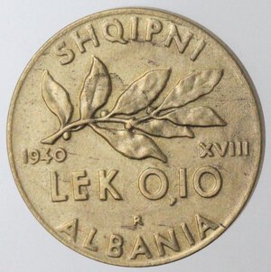 reverse: Vittorio Emanuele III. Albania. 1900-1946. 0,10 Lek 1940. Anno XVIII. Br. 