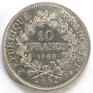 obverse: Francia. 10 Franchi 1968. Ag.