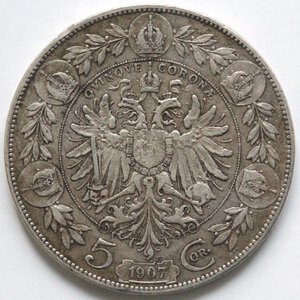 reverse: Austria. Francesco Giuseppe. 1848-1916. 5 corona 1907. Ag. 