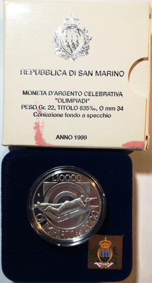 obverse: San Marino. 10.000 Lire 1999. Celebrativa delle Olimpiadi. Ag. 