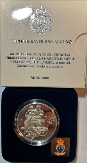 obverse: San Marino. 10.000 Lire 2000. Bimillenario nascita di Gesu . Ag. 