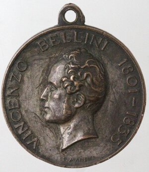obverse: Medaglie. Catania. Vincenzo Bellini. 1801-1835. Musicista. Medaglia 1935. Per il centenario della morte. Ae argentato. 