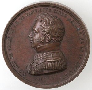 obverse: Medaglie. Francia. Carlo Ferdinando Duca di Berry. Medaglia 1820. Ae. Per la morte del Duca. 