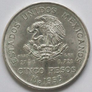 obverse: Messico. 5 Pesos 1953. Ag. 
