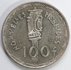 reverse: Nuove Ebridi. 100 Franchi 1966. Ag 835. 