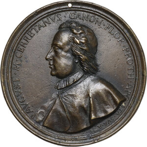 obverse: Agostino Cerretani (1685-?), canonico e protonotario.. Medaglia con bordo modanato 1720