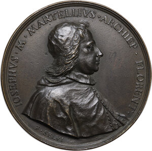 obverse: Giuseppe Maria Martelli (1678-1741), arcivescovo di Firenze.. Medaglia con bordo modanato 1722