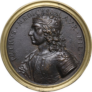obverse: Piero de  Medici (1471-1503), lo Sfortunato.. Medaglia bimetallica con bordo modanato s.d