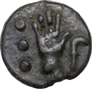 obverse: Dioscuri/ Mercury with sickle series.. AE Cast Quadrans, after 280 BC