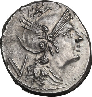obverse: Anonymous. AR Quinarius, after 211 BC