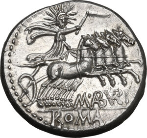 reverse: M. Aburius M.f. Geminus.. AR Denarius, 132 BC
