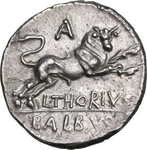 reverse: L. Thorius Balbus. . AR Denarius, 105 BC