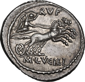 reverse: M. Lucilius Rufus. . AR Denarius, 101 BC