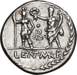 reverse: Pub. Lentulus Marceli f.. AR Denarius, 100 BC