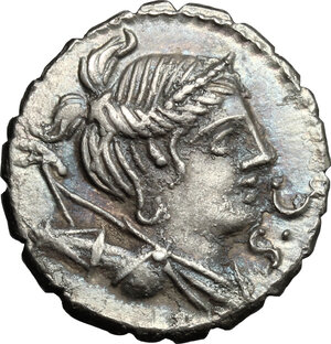 obverse: Ti. Claudius Ti. f. Ap. n. Nero.. AR Denarius serratus, 79 BC