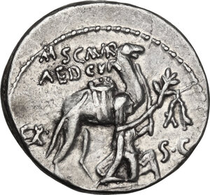 obverse: M. Aemilius Scaurus and Pub. Plautius Hypsaeus. . AR Denarius, 58 BC