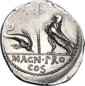 reverse: Cn. Pompeius Magnus.. AR Denarius, mint moving with Pompey, 49 a.C