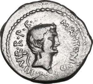 obverse: Mark Antony.. AR Denarius, 41 BC, mint moving with Mark Antony