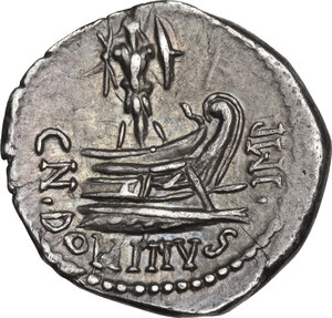 reverse: Cn. Domitius Ahenobarbus.. AR Denarius, mint moving with Ahenorbarbus, 41 BC