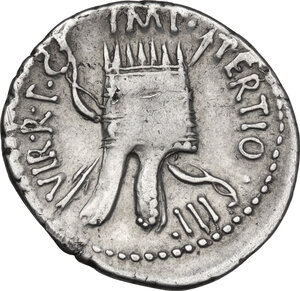 reverse: Mark Antony.. AR Denarius, c. 34 BC.   Antioch or military mint traveling with Canidius Crassus in Armenia