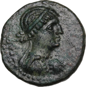 obverse: Cleopatra and Mark Anthony. AE 20 mm, Chalcis, Syria. 32-21 BC