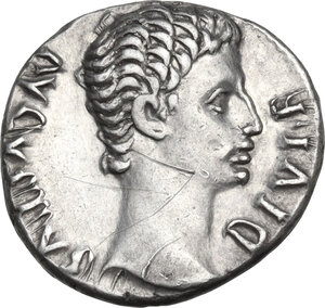 obverse: Augustus (27 BC-14 AD).. AR Denarius, Lugdunum mint, 15 BC