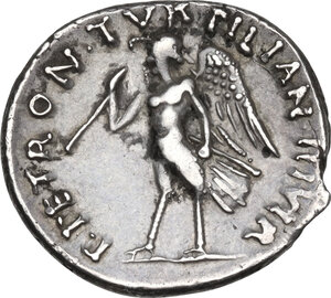 reverse: Augustus (27 BC - 14 AD) with P. Petronius Turpilianus.. AR Denarius, Rome mint